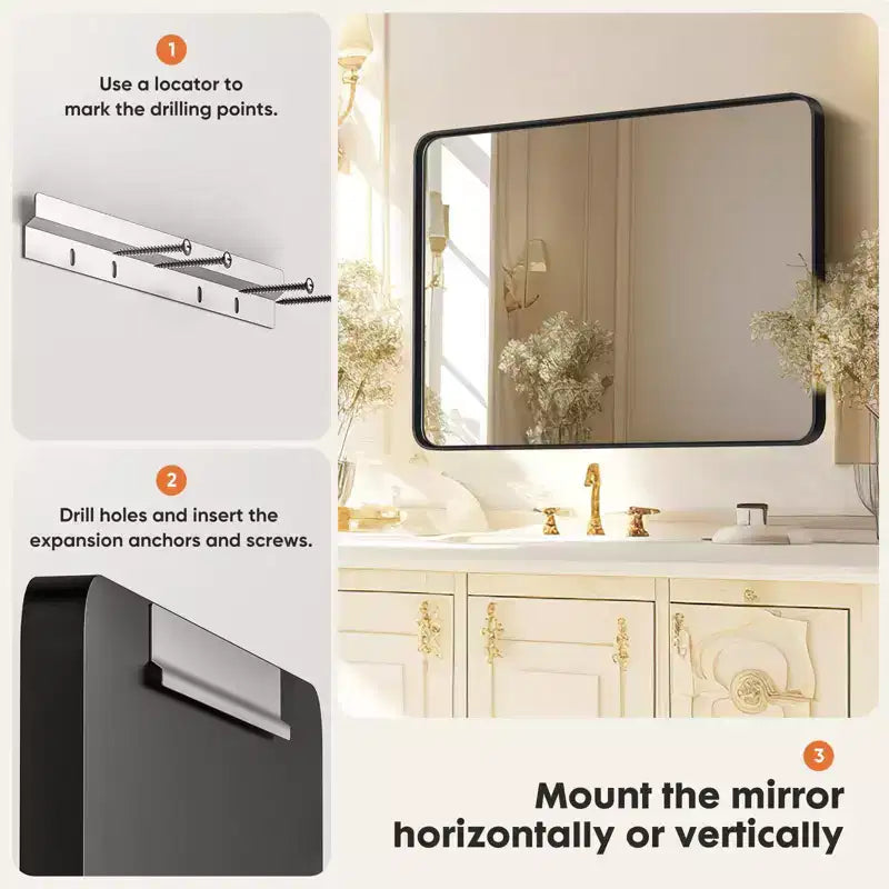 Miroir de salle de bain rectangulaire noir moderne en verre trempé, miroir mural avec cadre en alliage d'aluminium pour salle de bain