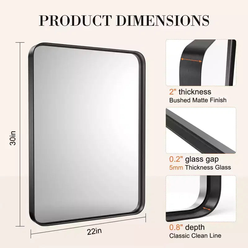 Miroir de salle de bain rectangulaire noir moderne en verre trempé, miroir mural avec cadre en alliage d'aluminium pour salle de bain