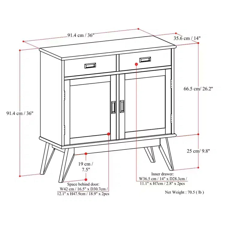 Meuble de rangement pour entrée en bois massif, style Mid-Century Moderne, de 91 cm de large