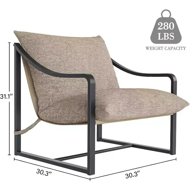 Fauteuil d'appoint moderne, chaise de lecture avec accoudoirs et cadre en métal, coussin en mousse souple, fauteuil rembourré en forme de hamac supportant jusqu'à 127 kg pour salon, chambre à coucher