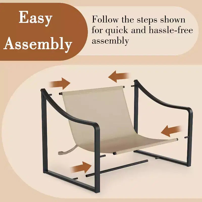 Fauteuil d'appoint moderne, chaise de lecture avec accoudoirs et cadre en métal, coussin en mousse souple, fauteuil rembourré en forme de hamac supportant jusqu'à 127 kg pour salon, chambre à coucher