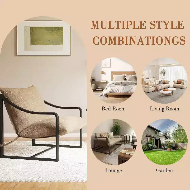 Fauteuil d'appoint moderne, chaise de lecture avec accoudoirs et cadre en métal, coussin en mousse souple, fauteuil rembourré en forme de hamac supportant jusqu'à 127 kg pour salon, chambre à coucher