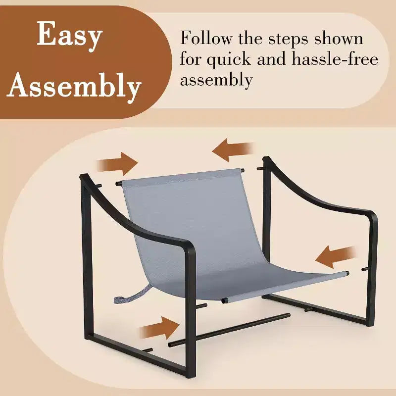 Fauteuil d'appoint moderne, chaise de lecture avec accoudoirs et cadre en métal, coussin en mousse souple, fauteuil rembourré en forme de hamac supportant jusqu'à 127 kg pour salon, chambre à coucher