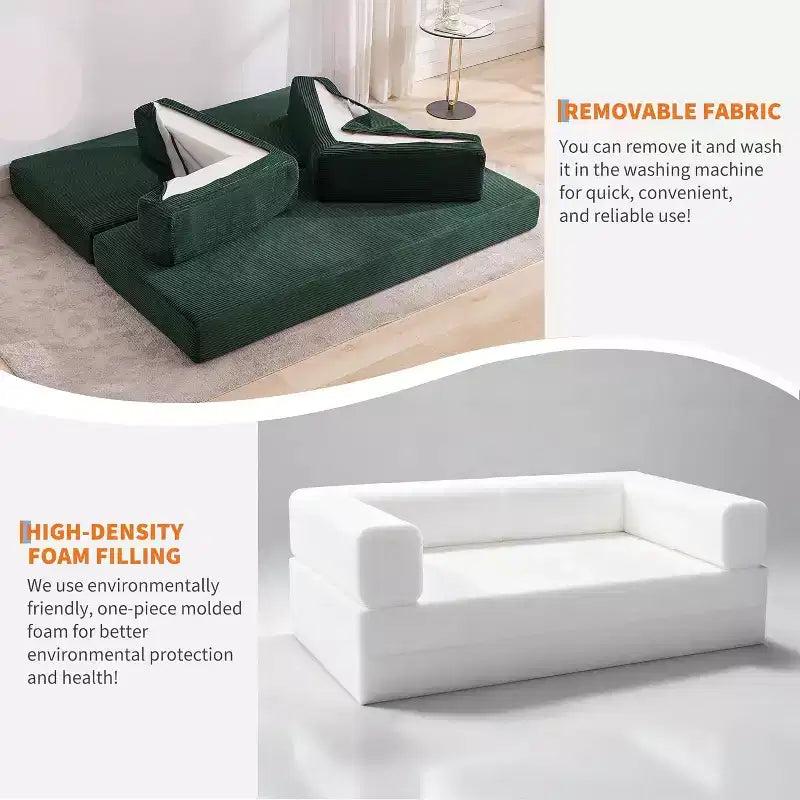 Canapé-lit convertible 5 en 1, canapé-lit modulaire en velours côtelé de 2 mètres avec cadre robuste, futon multifonctionnel pour petit espace, salon et chambre d'amis