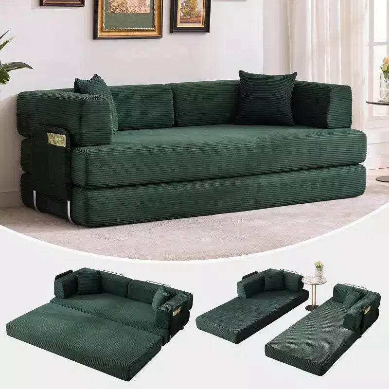 Canapé-lit convertible 5 en 1, canapé-lit modulaire en velours côtelé de 2 mètres avec cadre robuste, futon multifonctionnel pour petit espace, salon et chambre d'amis