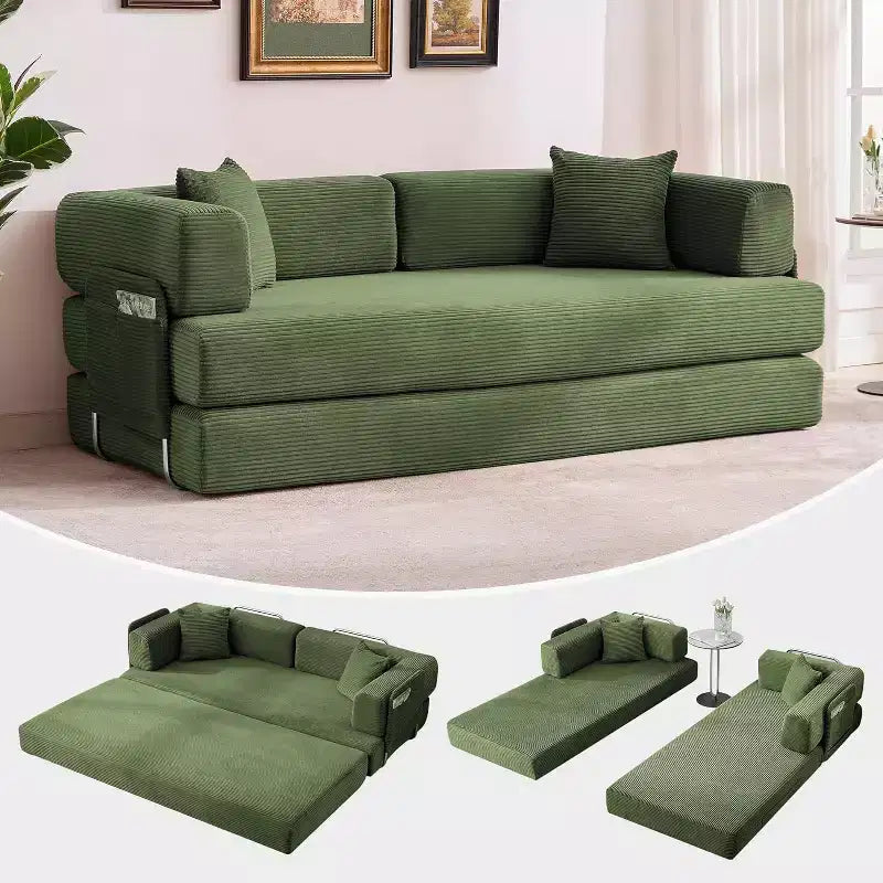 Canapé-lit convertible 5 en 1, canapé-lit modulaire en velours côtelé de 2 mètres avec cadre robuste, futon multifonctionnel pour petit espace, salon et chambre d'amis