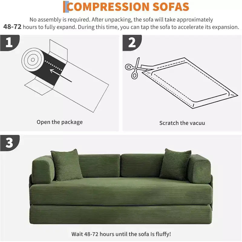 Canapé-lit convertible 5 en 1, canapé-lit modulaire en velours côtelé de 2 mètres avec cadre robuste, futon multifonctionnel pour petit espace, salon et chambre d'amis