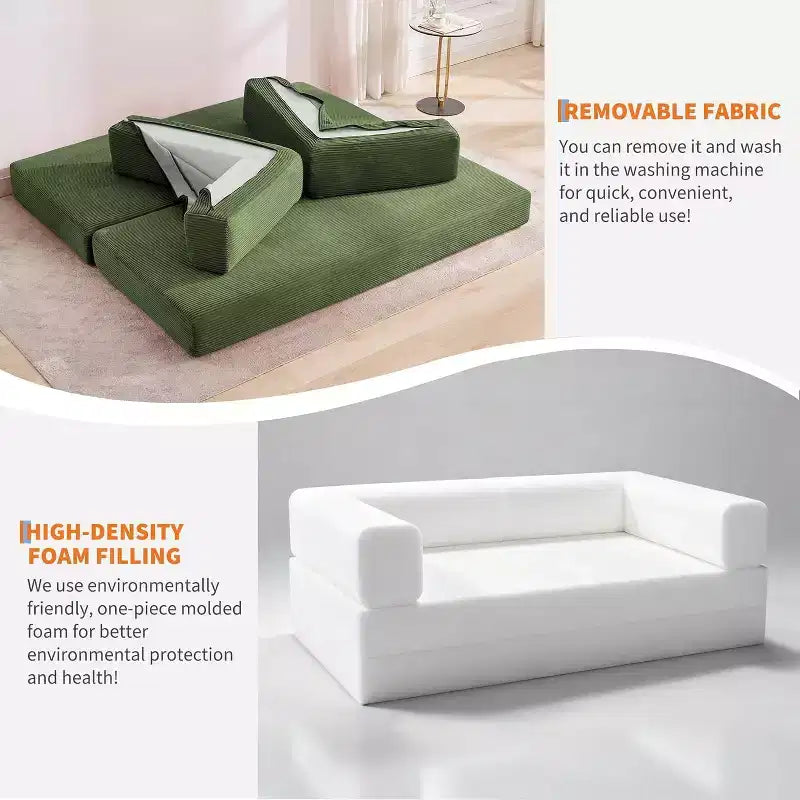 Canapé-lit convertible 5 en 1, canapé-lit modulaire en velours côtelé de 2 mètres avec cadre robuste, futon multifonctionnel pour petit espace, salon et chambre d'amis