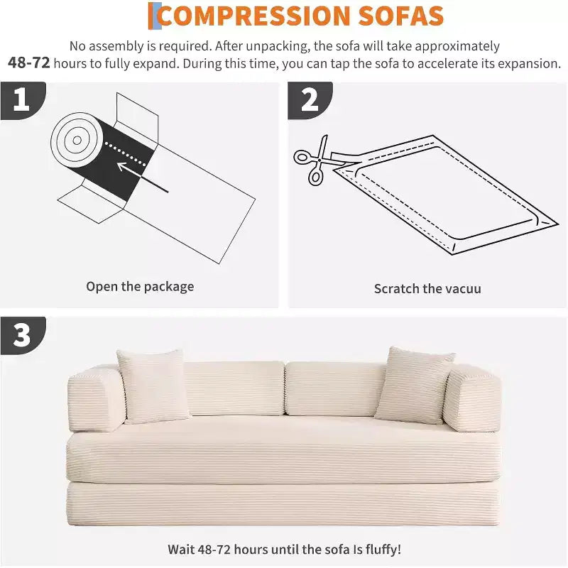 Canapé-lit convertible 5 en 1, canapé-lit modulaire en velours côtelé de 2 mètres avec cadre robuste, futon multifonctionnel pour petit espace, salon et chambre d'amis