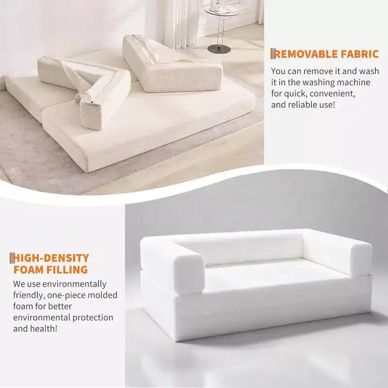 Canapé-lit convertible 5 en 1, canapé-lit modulaire en velours côtelé de 2 mètres avec cadre robuste, futon multifonctionnel pour petit espace, salon et chambre d'amis