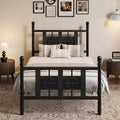 Bed Frame with Vintage Headboard & Footboard, Metal Frame with Under Bed Storage, No Box Spring Needed