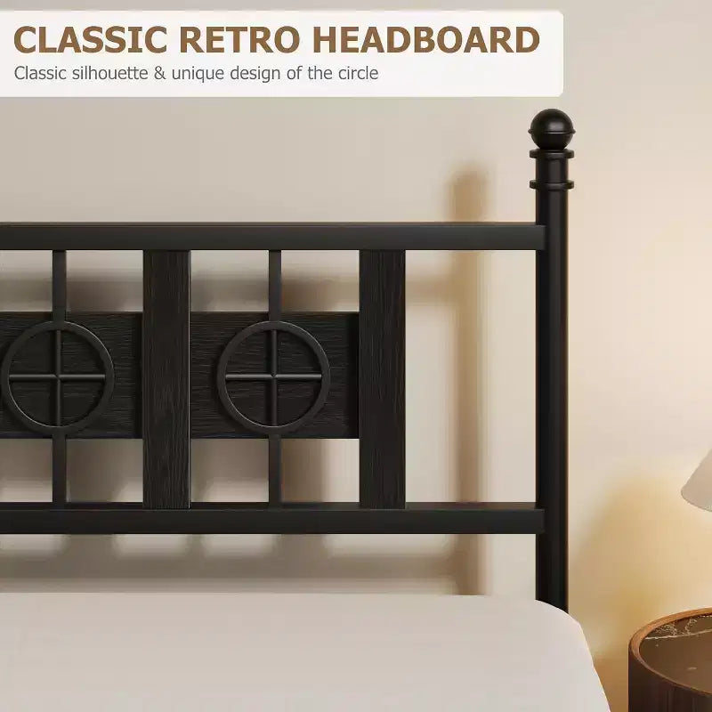 Cadre de lit avec tête et pied de lit vintage, cadre en métal avec rangement sous le lit, pas besoin de sommier tapissier