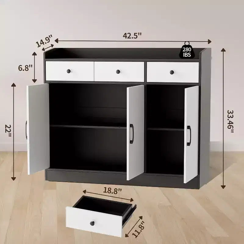 Buffet bahut moderne avec tiroirs et étagères, meuble de rangement de 120 cm pour salle à manger, cuisine, salon, entrée