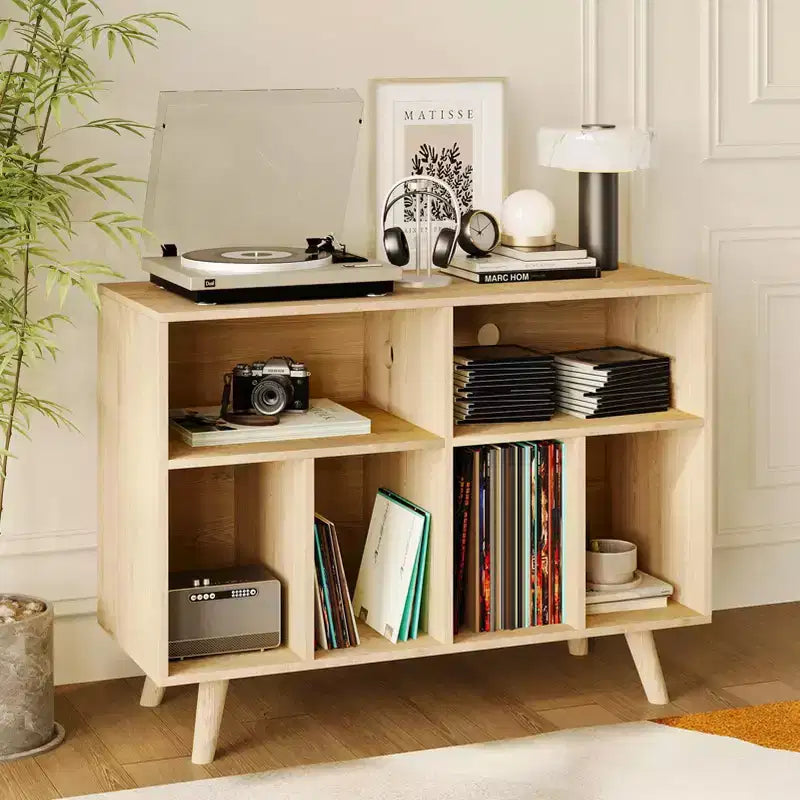 Meuble Platine Vinyle avec Rangement, Bibliothèque Décorative de 100 cm pour Platine Vinyle, Peut Contenir Jusqu'à 350 Albums, Meuble de Salon