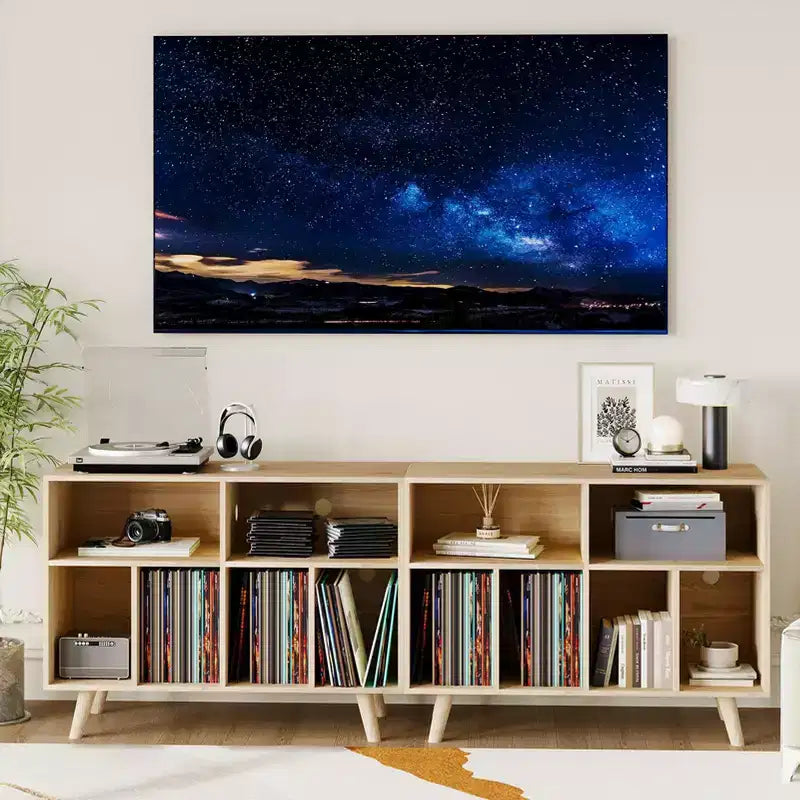 Meuble Platine Vinyle avec Rangement, Bibliothèque Décorative de 100 cm pour Platine Vinyle, Peut Contenir Jusqu'à 350 Albums, Meuble de Salon