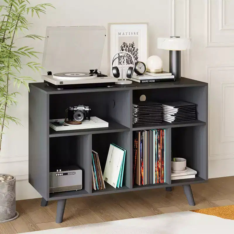 Meuble Platine Vinyle avec Rangement, Bibliothèque Décorative de 100 cm pour Platine Vinyle, Peut Contenir Jusqu'à 350 Albums, Meuble de Salon