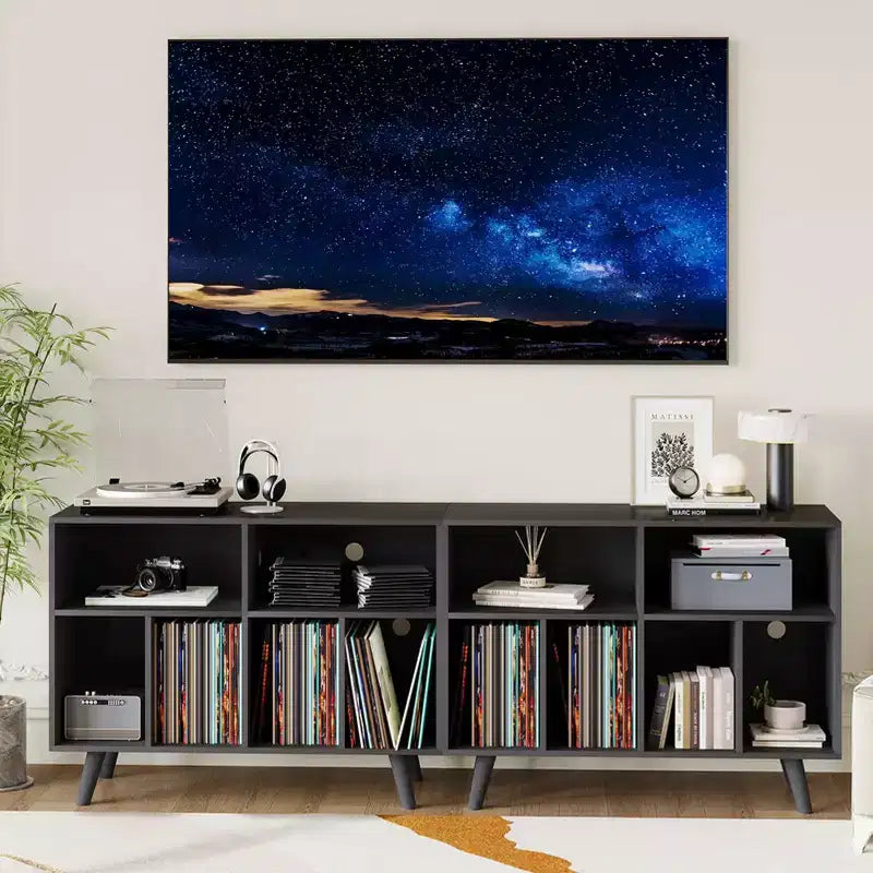 Meuble Platine Vinyle avec Rangement, Bibliothèque Décorative de 100 cm pour Platine Vinyle, Peut Contenir Jusqu'à 350 Albums, Meuble de Salon