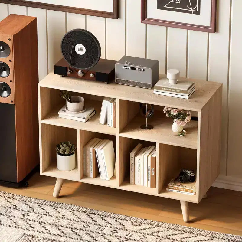 Meuble Platine Vinyle avec Rangement, Bibliothèque Décorative de 100 cm pour Platine Vinyle, Peut Contenir Jusqu'à 350 Albums, Meuble de Salon
