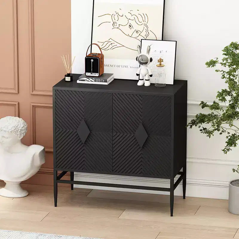 31.5 Inch Modern Storage Cabinet with 2 Doors & Metal Legs, 2-Tier Wooden Buffet Server for Dining Room Entryway