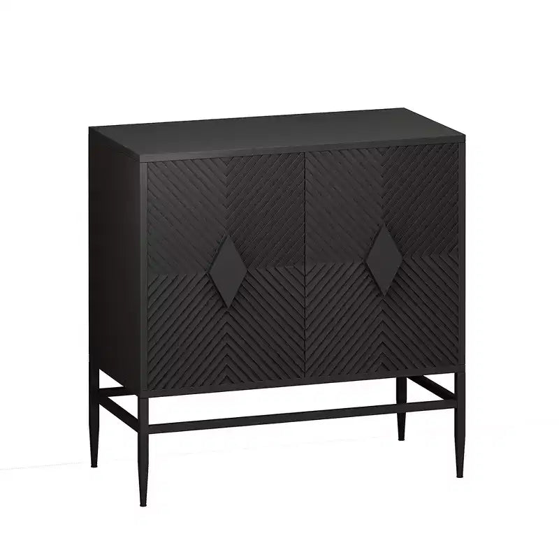 Buffet de rangement moderne de 80 cm avec 2 portes et pieds en métal, serveur en bois à 2 niveaux pour salle à manger ou entrée