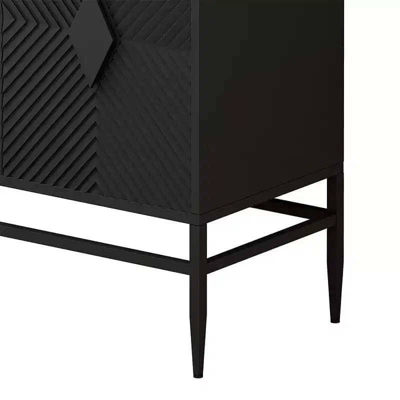 Buffet de rangement moderne de 80 cm avec 2 portes et pieds en métal, serveur en bois à 2 niveaux pour salle à manger ou entrée