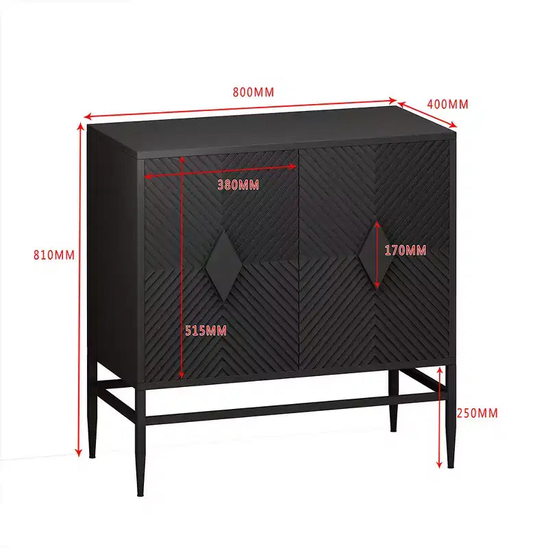 Buffet de rangement moderne de 80 cm avec 2 portes et pieds en métal, serveur en bois à 2 niveaux pour salle à manger ou entrée