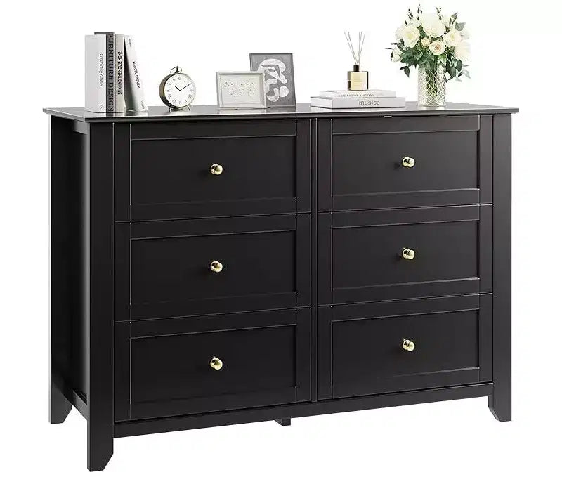 6 Drawer Dresser for Bedroom, 54 Wide Large Dresser with Deep Drawers & Metal Knobs, Modern Wooden Chests of Drawers for Entryway, Hallway