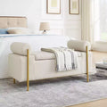 Banc de rangement élégant avec accoudoirs cylindriques, banc de bout de lit rembourré avec pieds en fer, banc d'entrée pour salon, chambre à coucher