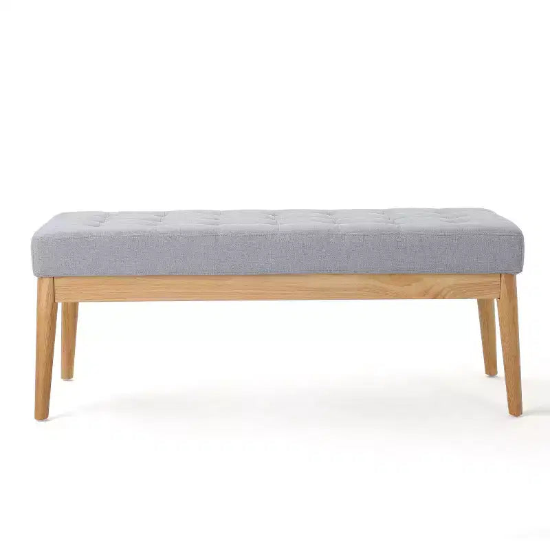 Banc d'entrée moderne Okak avec cadre en bois, pouf repose-pieds avec siège rembourré, banc de bout de lit pour salon, chambre à coucher