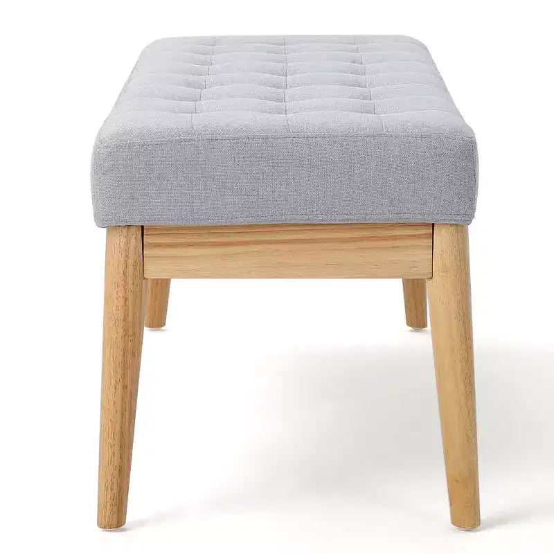 Banc d'entrée moderne Okak avec cadre en bois, pouf repose-pieds avec siège rembourré, banc de bout de lit pour salon, chambre à coucher