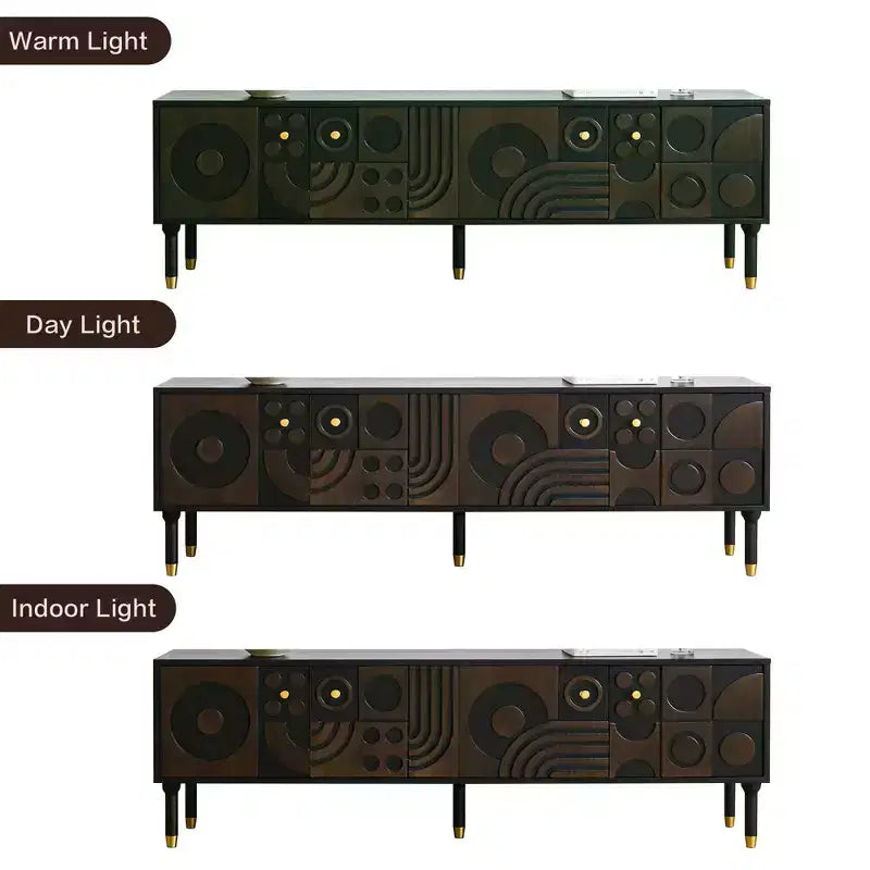 Meuble TV de style médiéval de 170 cm avec portes d'armoire sculptées, meuble de divertissement moderne pour téléviseurs de moins de 80 pouces
