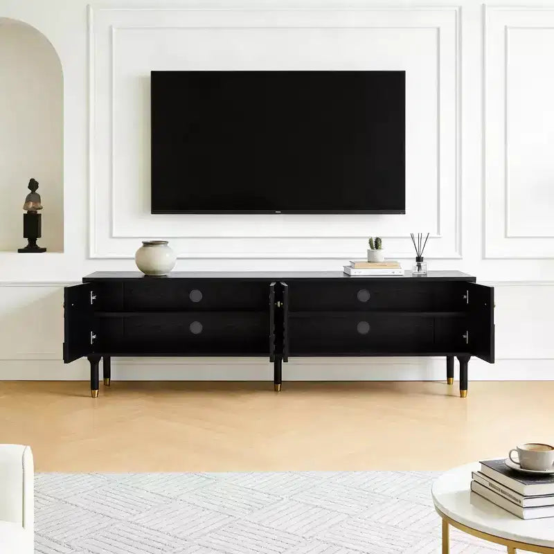Meuble TV de style médiéval de 170 cm avec portes d'armoire sculptées, meuble de divertissement moderne pour téléviseurs de moins de 80 pouces