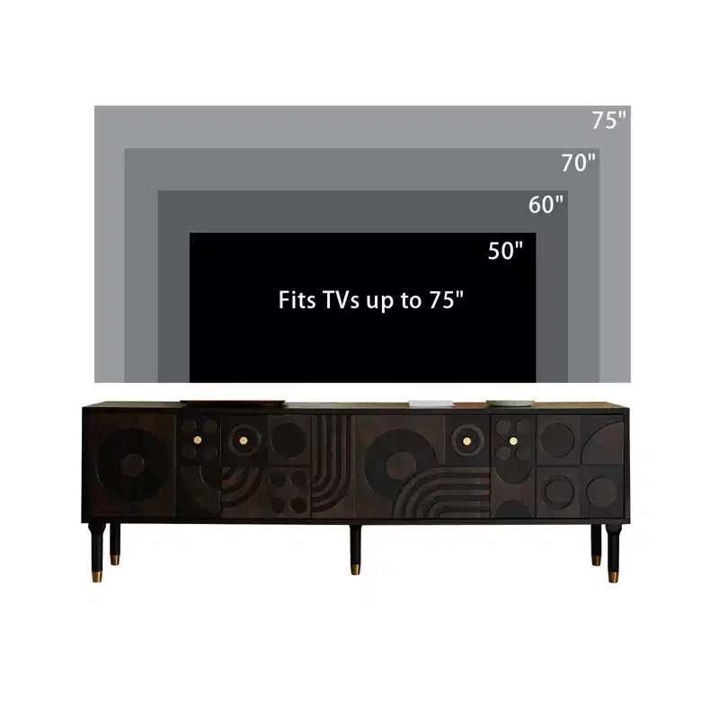 Meuble TV de style médiéval de 170 cm avec portes d'armoire sculptées, meuble de divertissement moderne pour téléviseurs de moins de 80 pouces