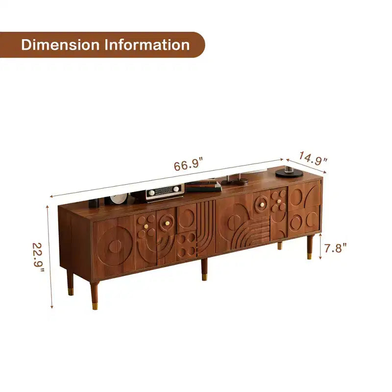 Meuble TV de style médiéval de 170 cm avec portes d'armoire sculptées, meuble de divertissement moderne pour téléviseurs de moins de 80 pouces