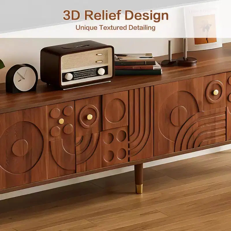 Meuble TV de style médiéval de 170 cm avec portes d'armoire sculptées, meuble de divertissement moderne pour téléviseurs de moins de 80 pouces