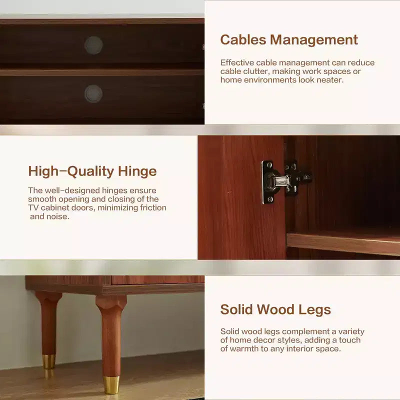 Meuble TV de style médiéval de 170 cm avec portes d'armoire sculptées, meuble de divertissement moderne pour téléviseurs de moins de 80 pouces