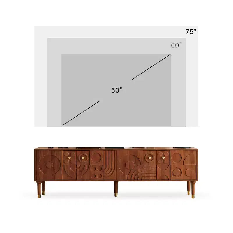 Meuble TV de style médiéval de 170 cm avec portes d'armoire sculptées, meuble de divertissement moderne pour téléviseurs de moins de 80 pouces