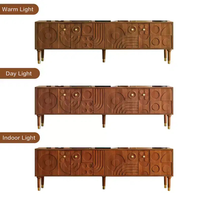 Meuble TV de style médiéval de 170 cm avec portes d'armoire sculptées, meuble de divertissement moderne pour téléviseurs de moins de 80 pouces