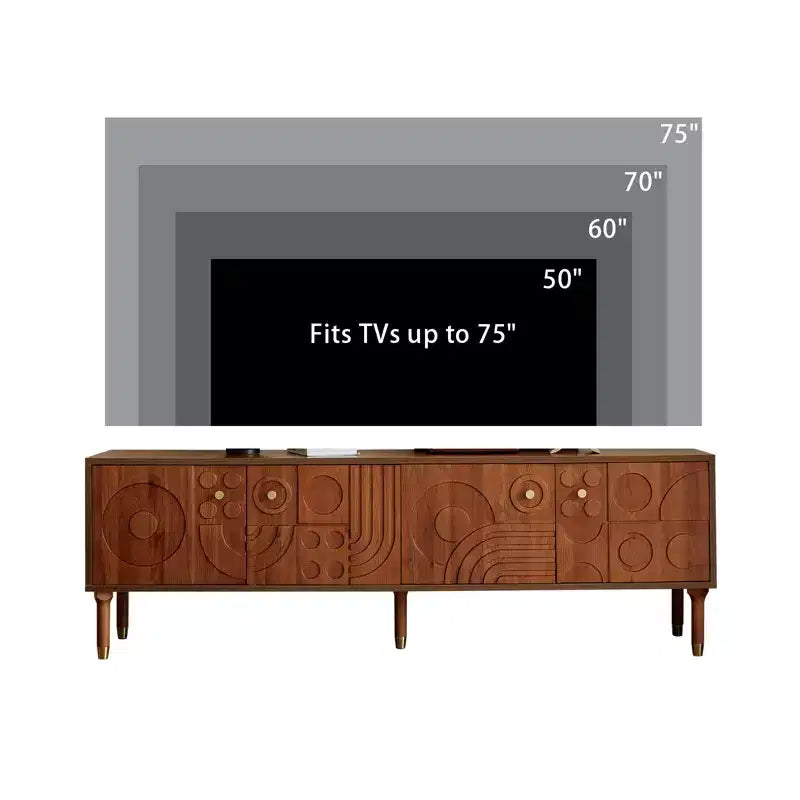 Meuble TV de style médiéval de 170 cm avec portes d'armoire sculptées, meuble de divertissement moderne pour téléviseurs de moins de 80 pouces
