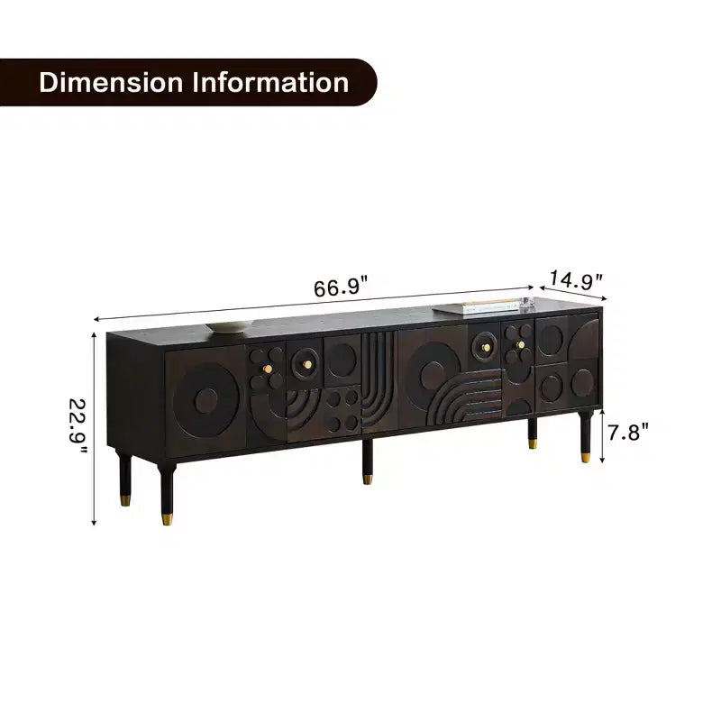 Meuble TV de style médiéval de 170 cm avec portes d'armoire sculptées, meuble de divertissement moderne pour téléviseurs de moins de 80 pouces