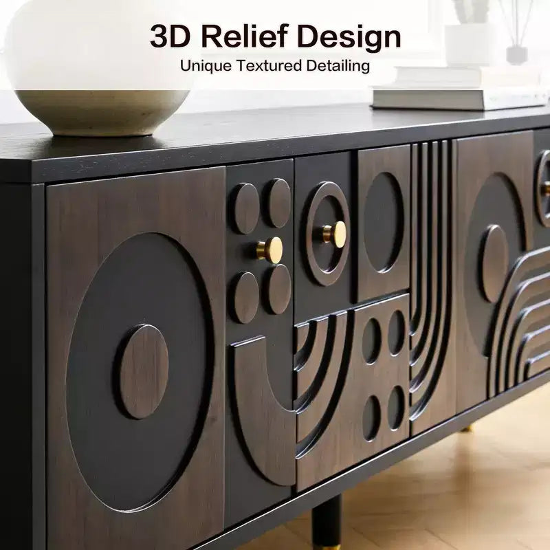 Meuble TV de style médiéval de 170 cm avec portes d'armoire sculptées, meuble de divertissement moderne pour téléviseurs de moins de 80 pouces