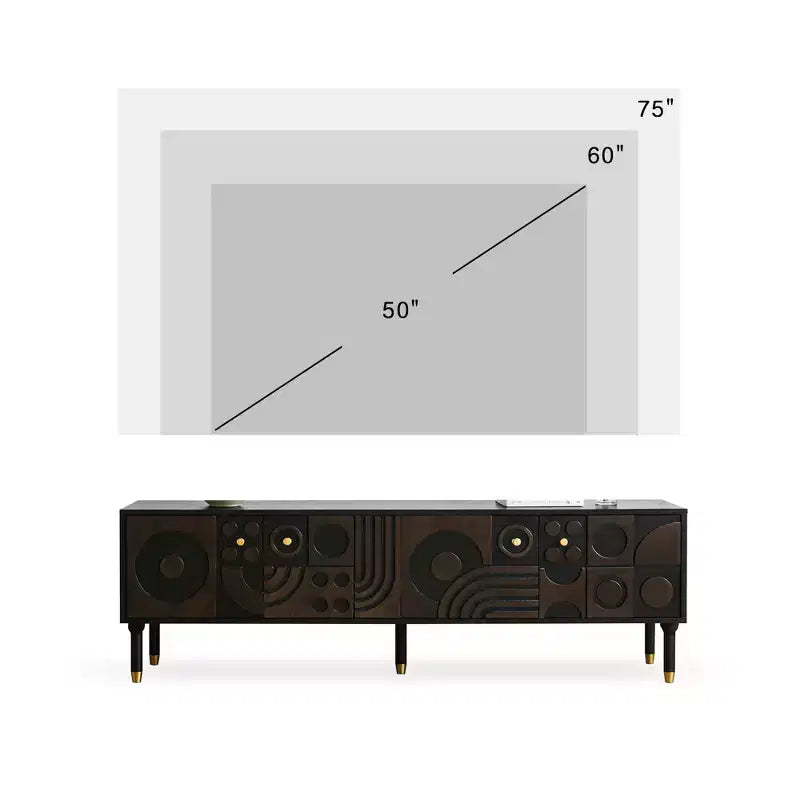 Meuble TV de style médiéval de 170 cm avec portes d'armoire sculptées, meuble de divertissement moderne pour téléviseurs de moins de 80 pouces