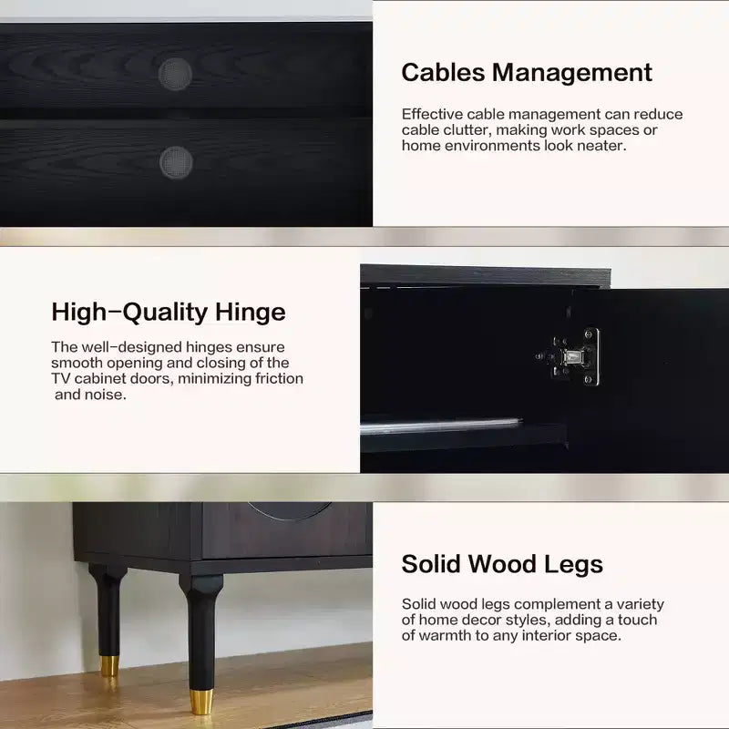 Meuble TV de style médiéval de 170 cm avec portes d'armoire sculptées, meuble de divertissement moderne pour téléviseurs de moins de 80 pouces