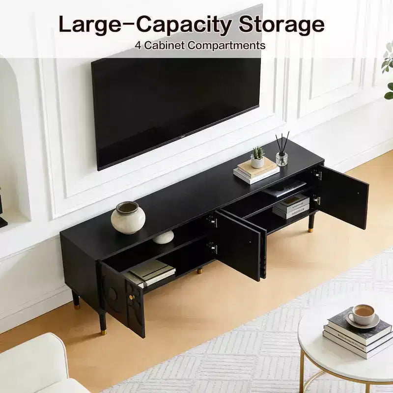 Meuble TV de style médiéval de 170 cm avec portes d'armoire sculptées, meuble de divertissement moderne pour téléviseurs de moins de 80 pouces