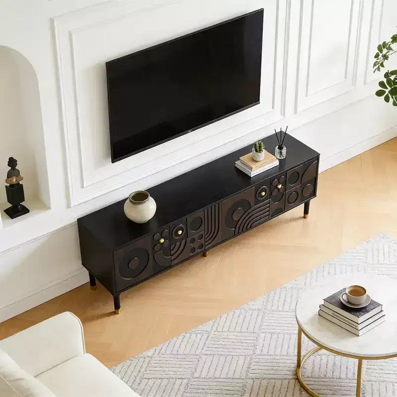 Meuble TV de style médiéval de 170 cm avec portes d'armoire sculptées, meuble de divertissement moderne pour téléviseurs de moins de 80 pouces