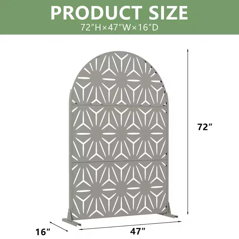 Paravent de confidentialité autoportant en métal cintré de 72H x 47L po, couleur gris clair/brun, pour jardin, patio, terrasse, cour