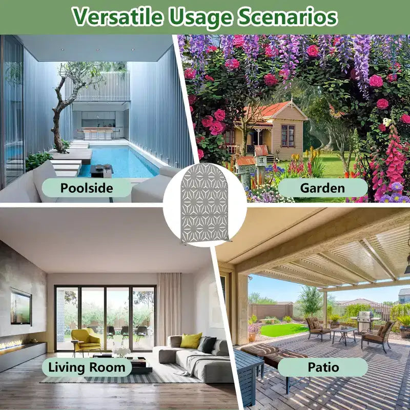 Paravent de confidentialité autoportant en métal cintré de 72H x 47L po, couleur gris clair/brun, pour jardin, patio, terrasse, cour