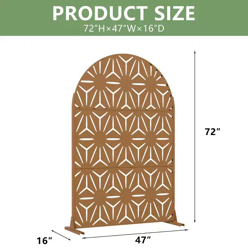 Paravent de confidentialité autoportant en métal cintré de 72H x 47L po, couleur gris clair/brun, pour jardin, patio, terrasse, cour