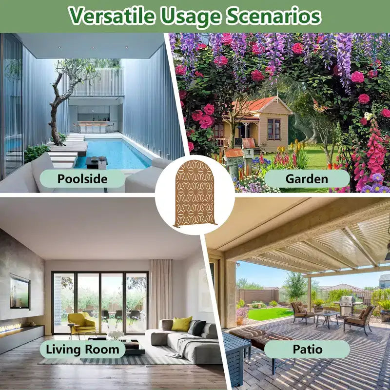 Paravent de confidentialité autoportant en métal cintré de 72H x 47L po, couleur gris clair/brun, pour jardin, patio, terrasse, cour