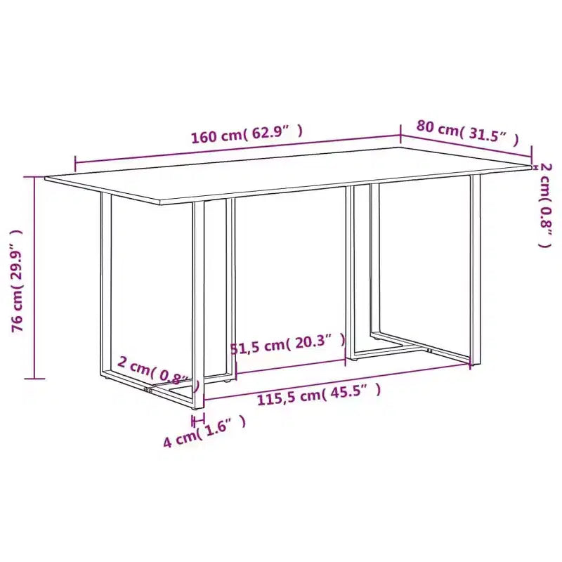 Table à Manger Industrielle en Bois de Manguier Brut - Design Rectangulaire - Plusieurs Tailles Disponibles